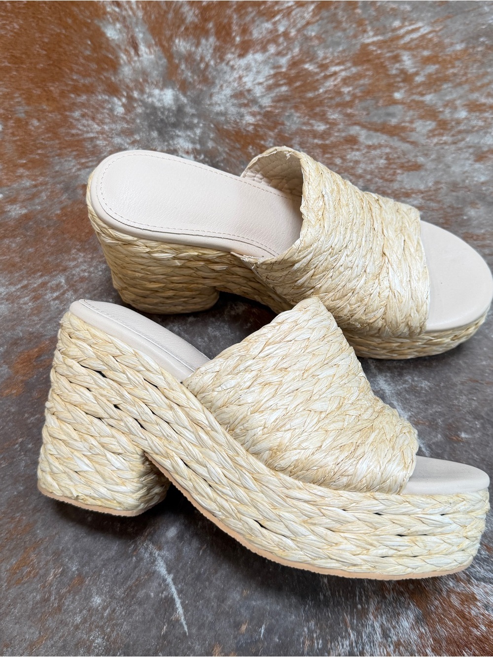 Women’s Natural Raffia Platform Mule Sandals